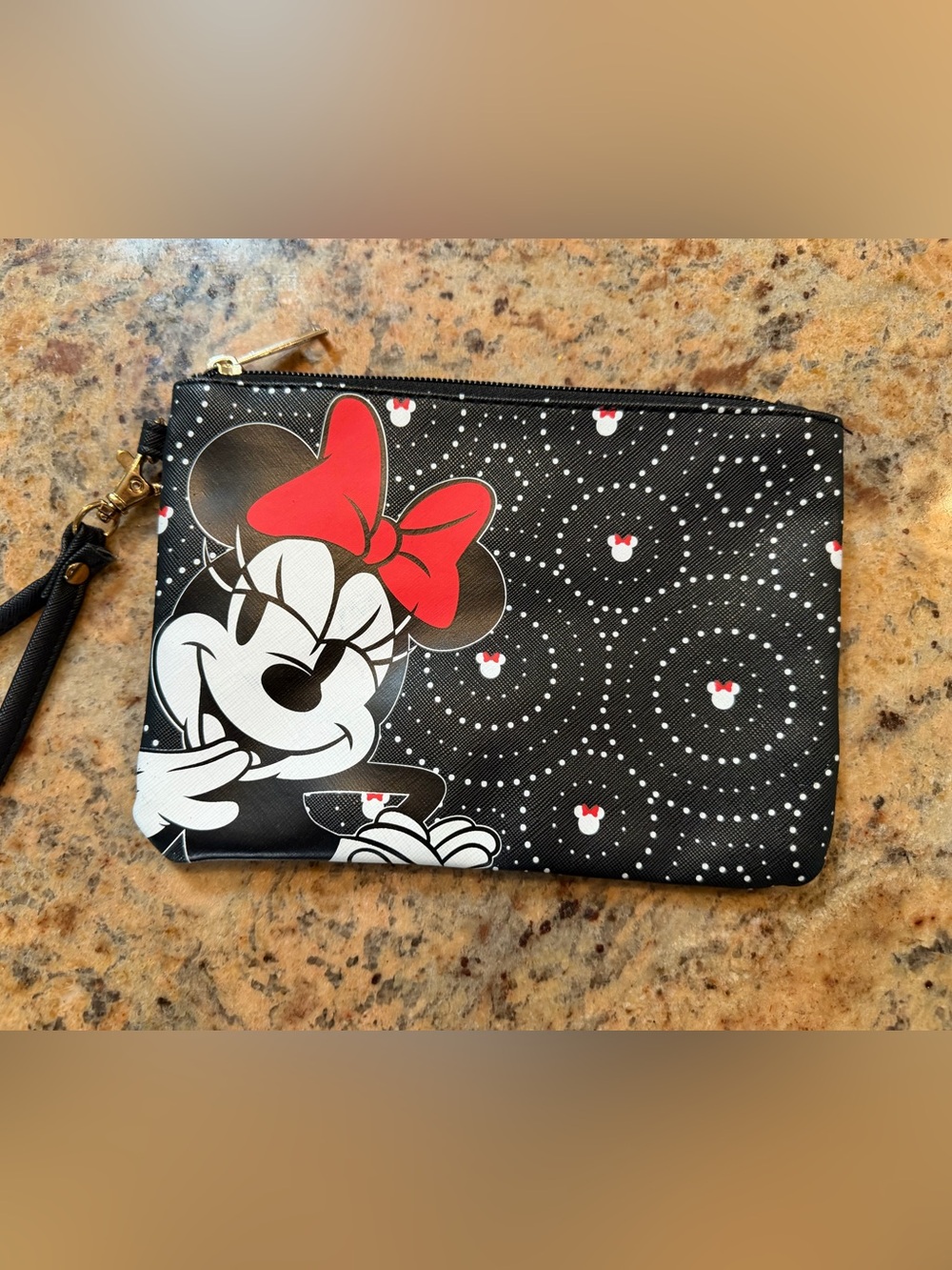 Disney Minnie Mouse Black Red Bow Wristlet Clutch